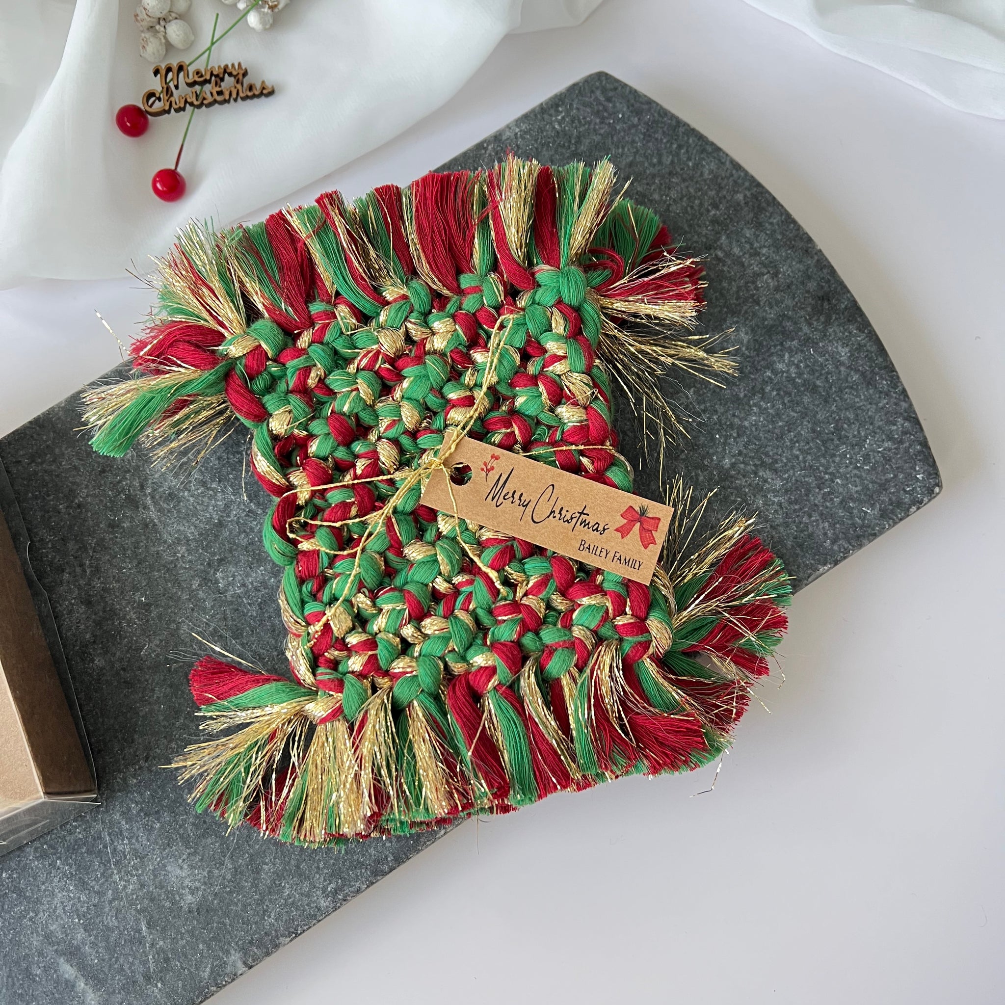 Macrame Coasters - Rustic Christmas Favors and Holiday Gifts